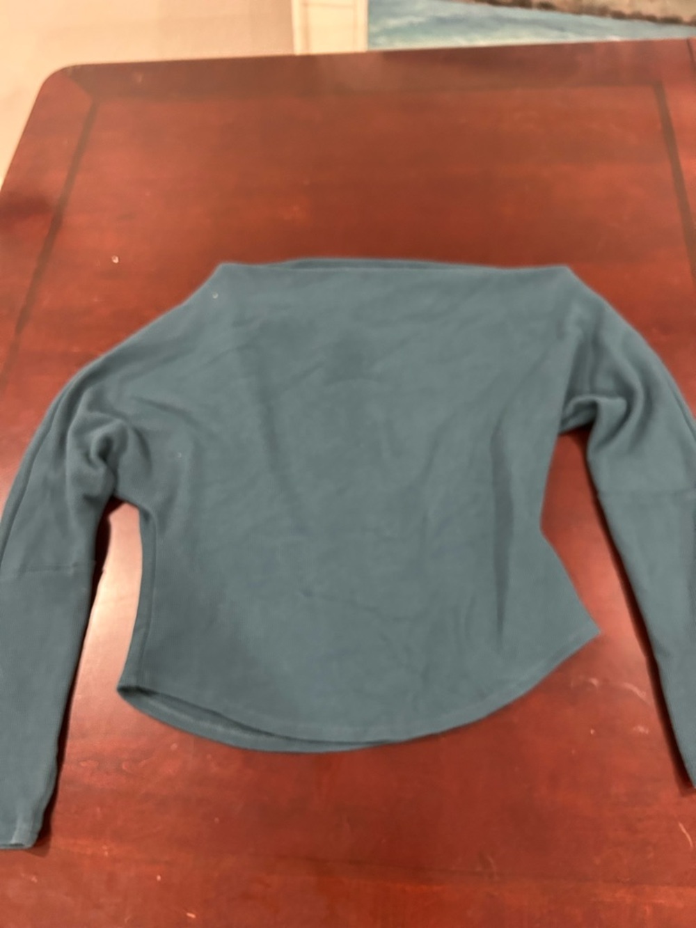 We The Free Teal Waffle-Knit Long Sleeve Top